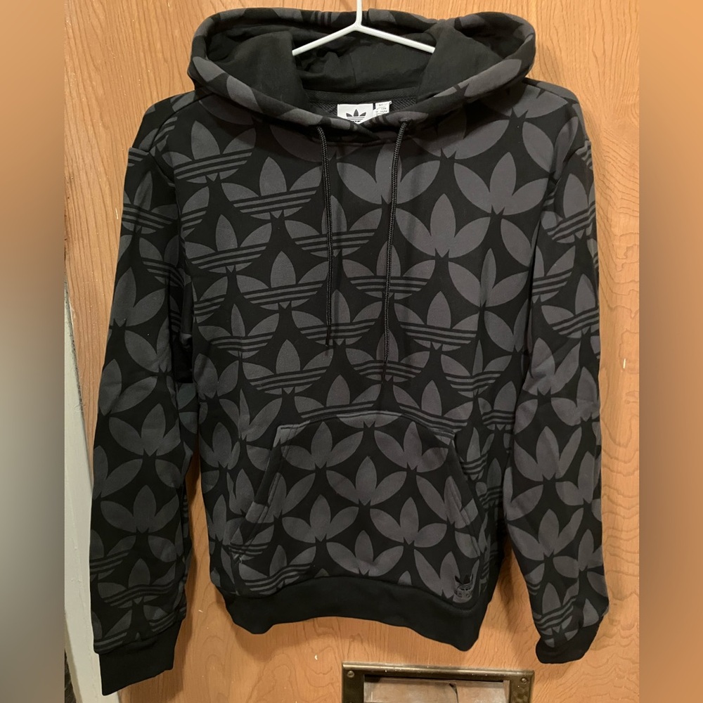 Women’s XS Adidas Black & Gray Trefoil Pattern Hoodie